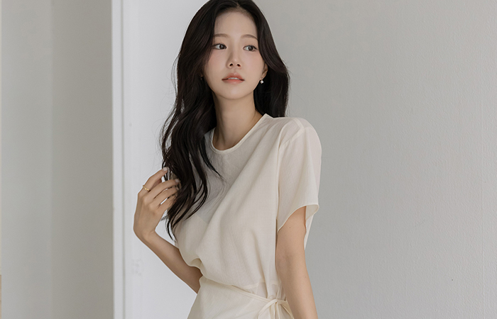 Tencel Strap Belt Wrap Style Blouse