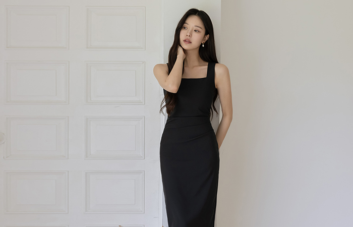 Glam Shirring Span H-line Sleeveless shirts Dress