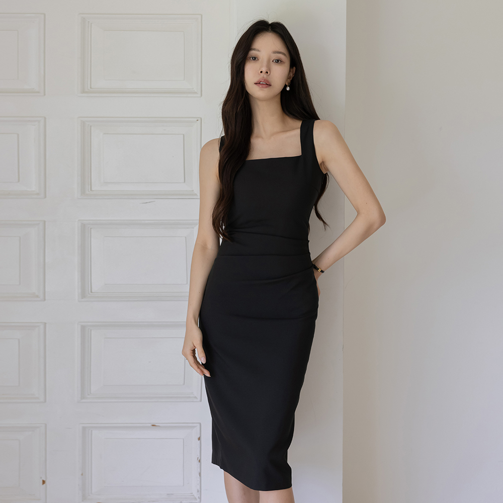Glam Shirring Span H-line Sleeveless shirts Dress