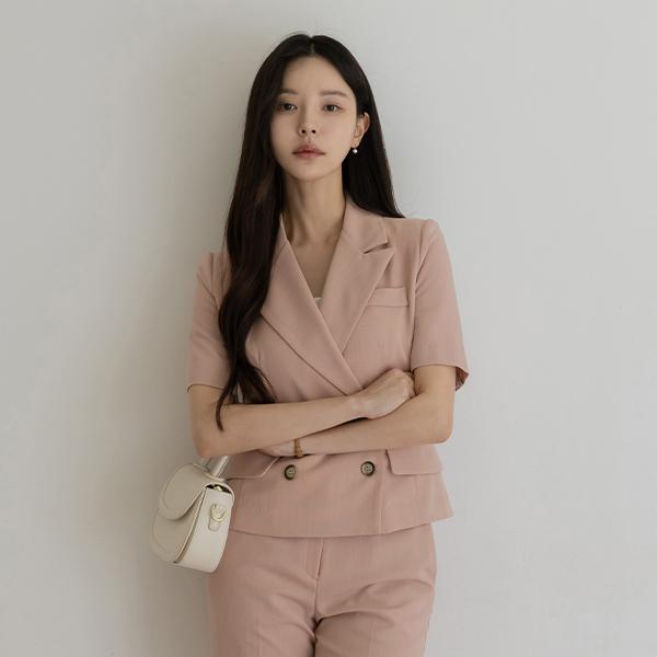 Double Button Short-sleeve Set-up Jacket