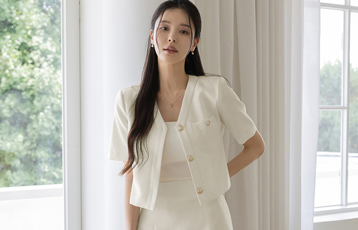 Jane Summer Tweed Crop Set-up Jacket