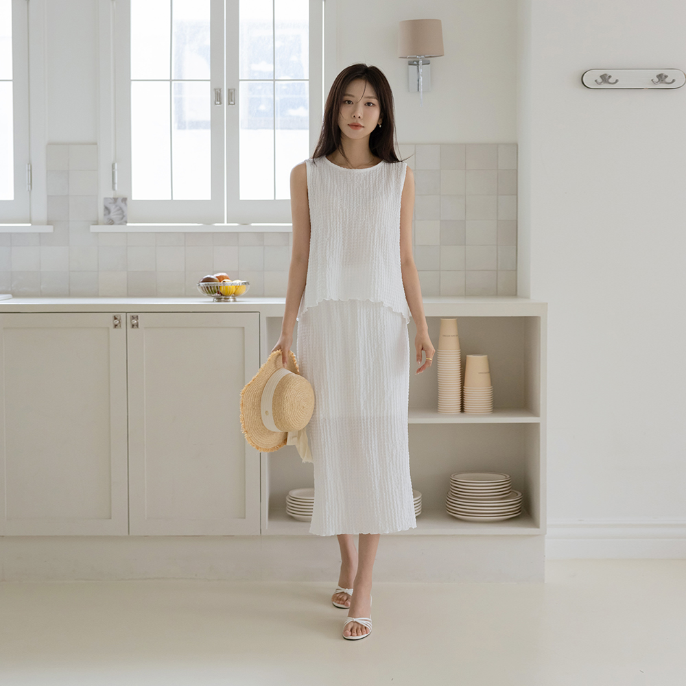 퓨리 Waffle Sleeveless shirts&Skirt SET