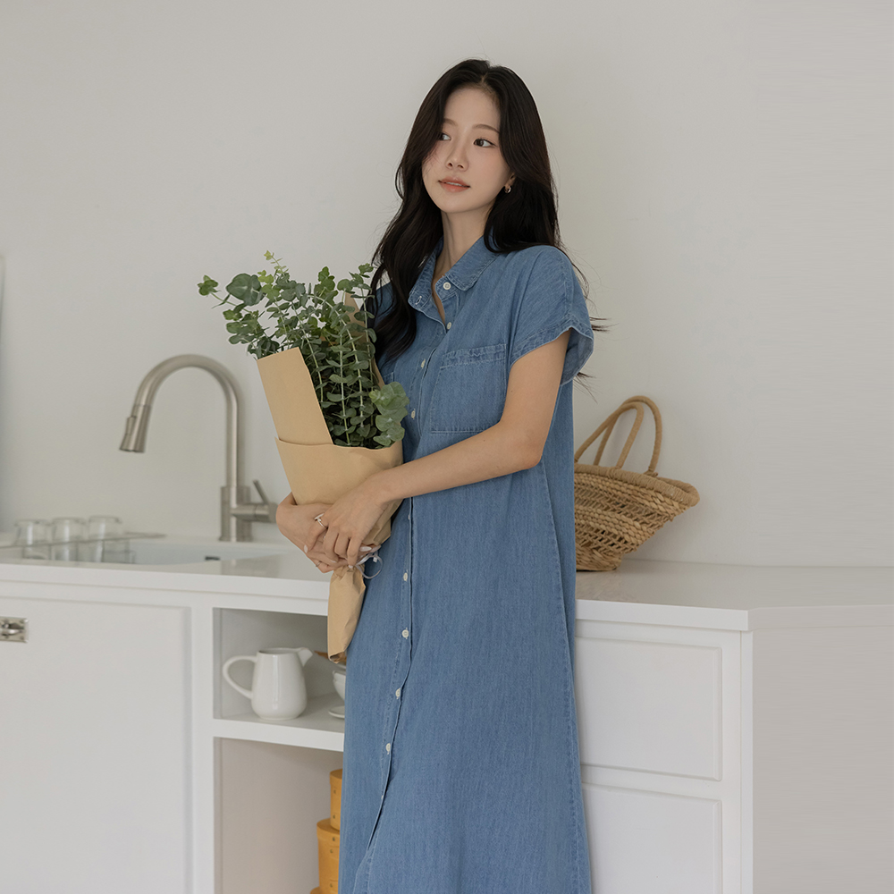 Summer Polo A-line Denim Dress(+Belt)