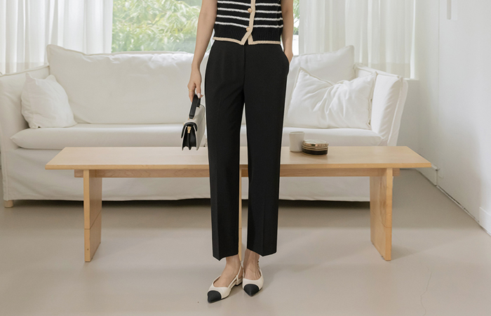 Linen Slim Fit Back Banding Slacks