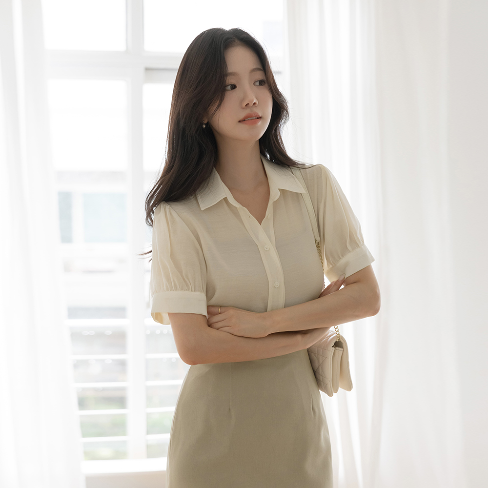 Tencel Polo Puff Blouse