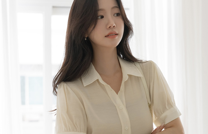 Tencel Polo Puff Blouse