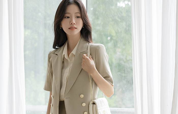 René Double Button Peplum Set-up Jacket