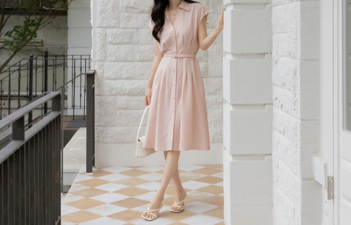 Linen Polo Pintuck Dress(+Belt)