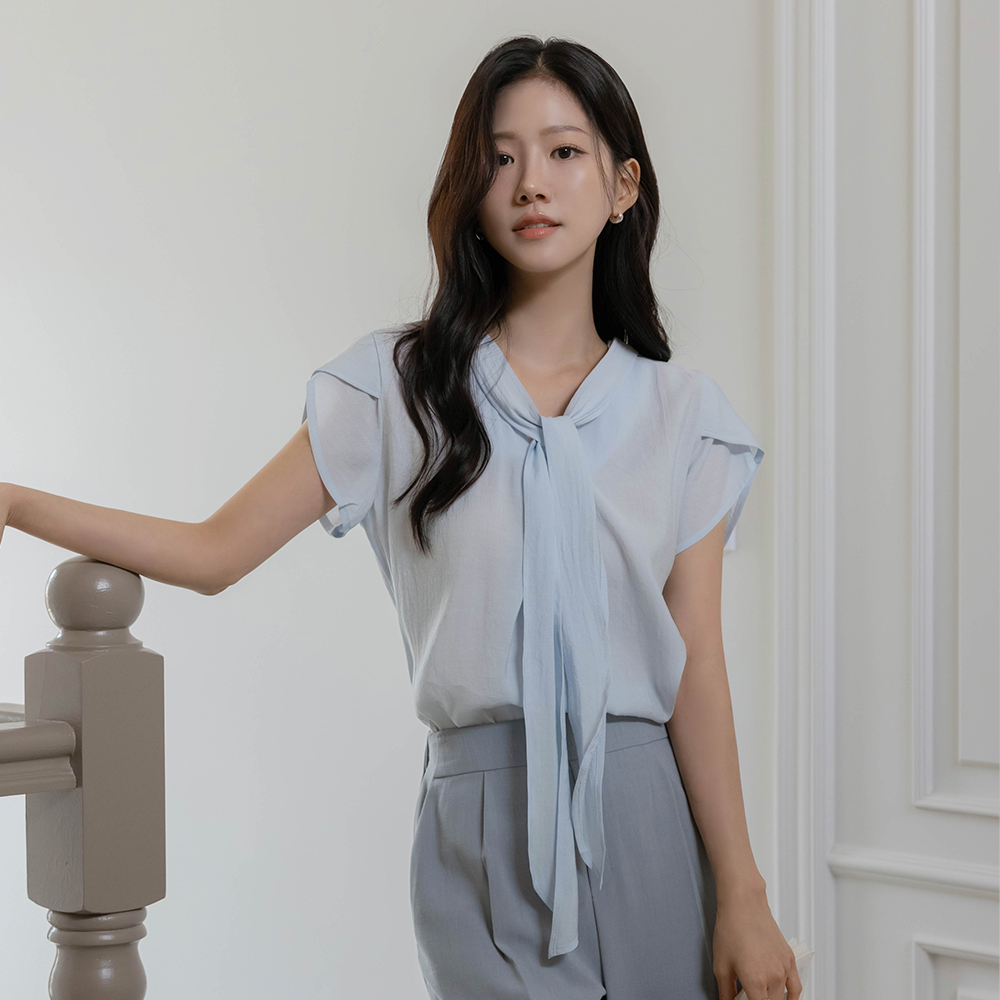 Tulip Sleeves Tie Neck Blouse