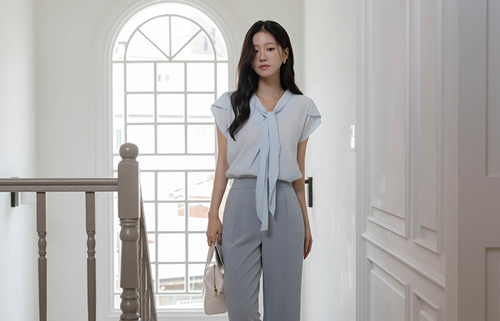 Tulip Sleeves Tie Neck Blouse