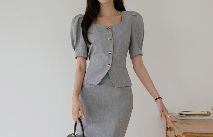 Puff Sleeves Strap Belt Set-up Jacket