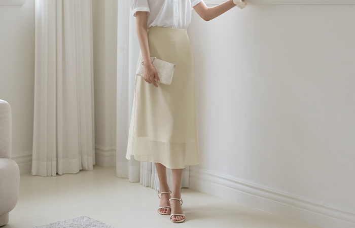 See-through Color Combination Slit Skirt