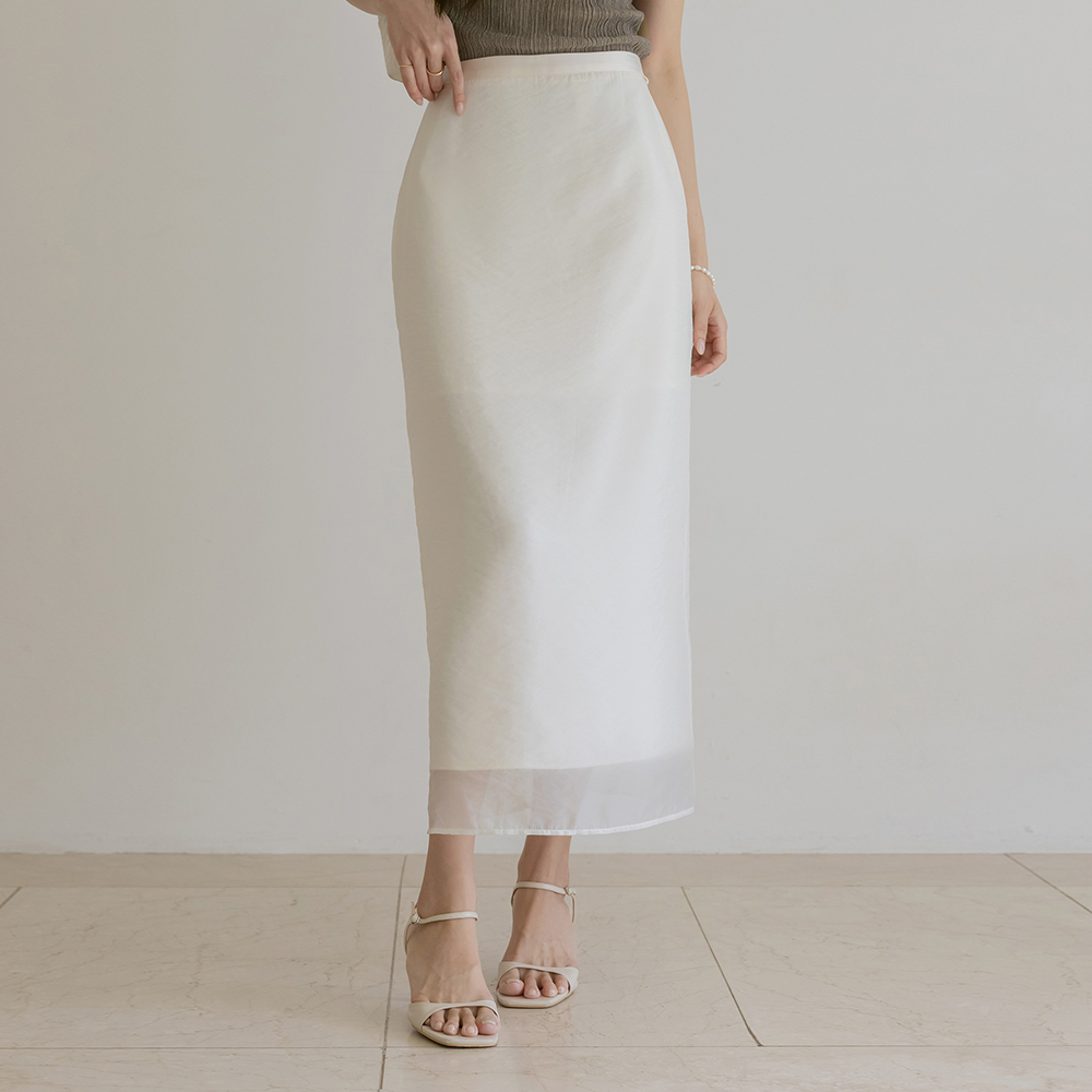 BB See-through Color Combination H-line Long Skirt(+Belt)