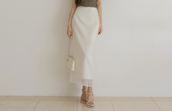 BB See-through Color Combination H-line Long Skirt(+Belt)