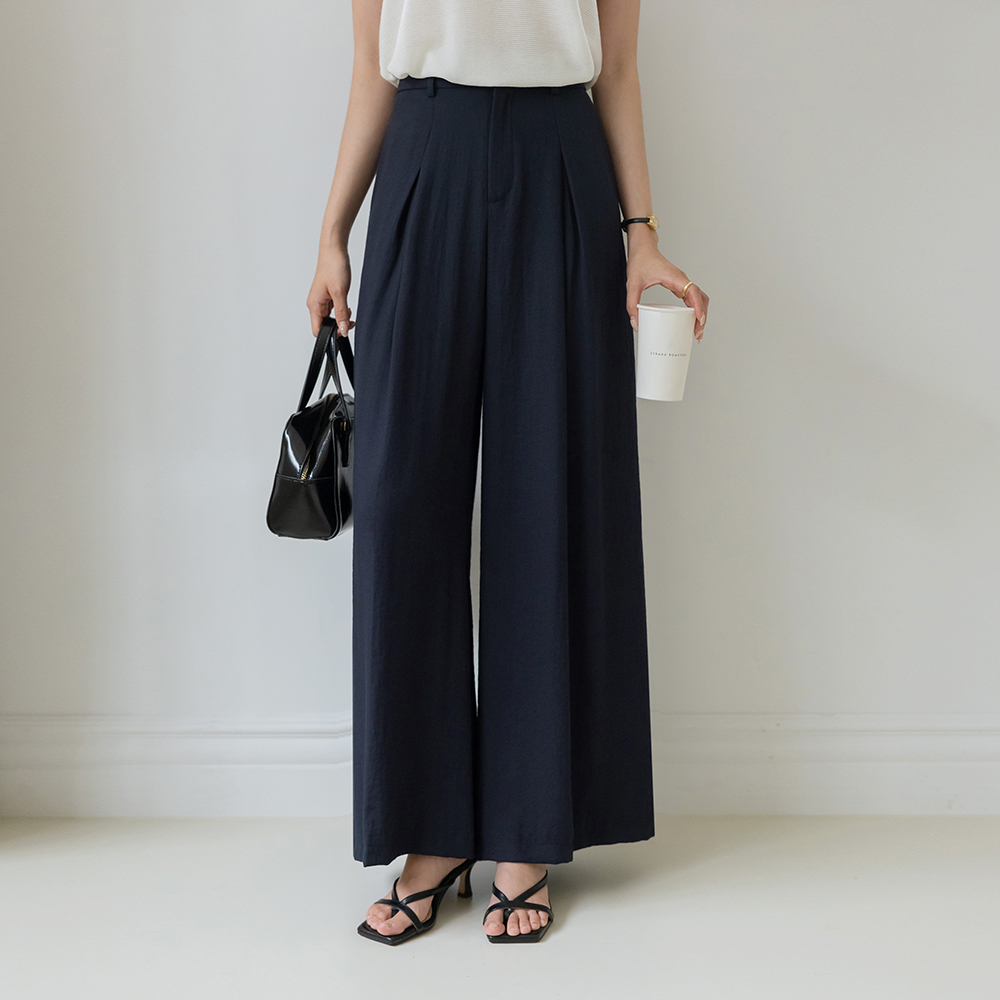 Fancy Linen Pintuck wide fit Slacks