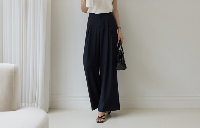 Fancy Linen Pintuck wide fit Slacks