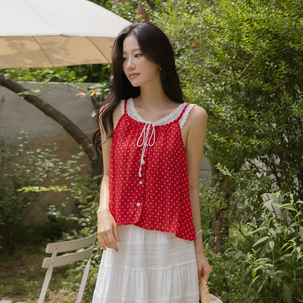 Lace Double Floral Sleeveless shirts Blouse