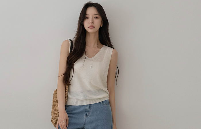 Summer Natural V-neck Sleeveless shirts Knit