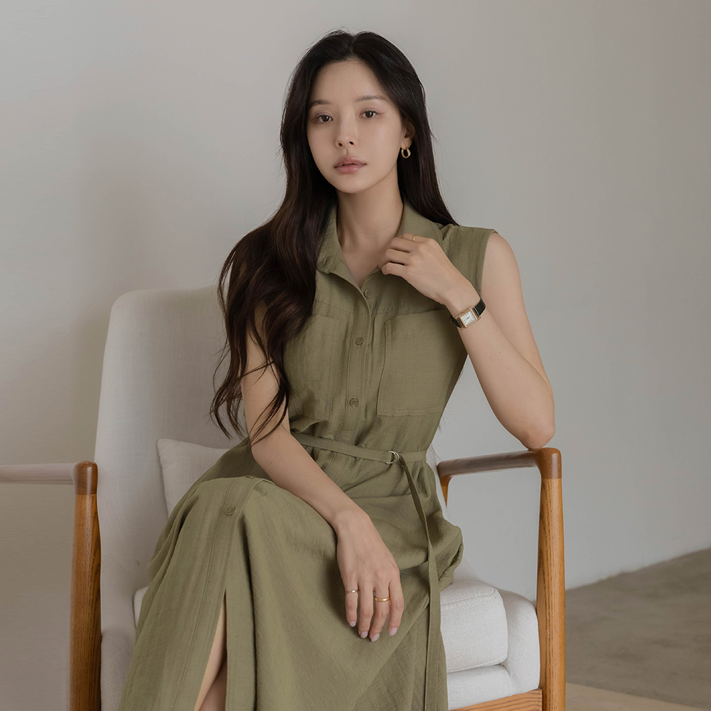 Laura Linen Shirt Sleeveless shirts Dress(+Belt)