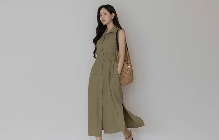 Laura Linen Shirt Sleeveless shirts Dress(+Belt)