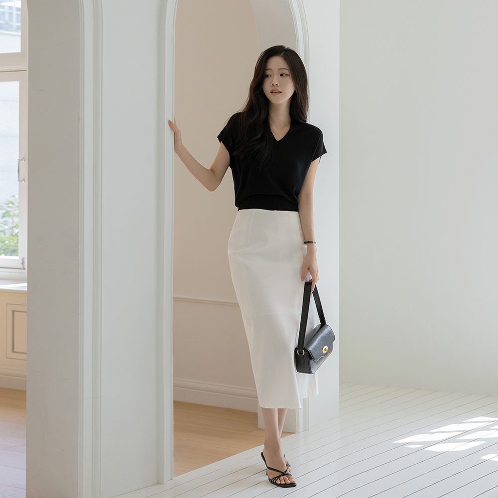 Side Cutting Linen H-line Skirt