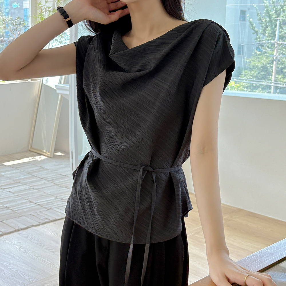 Bless Cowl Neck Strap Belt Blouse