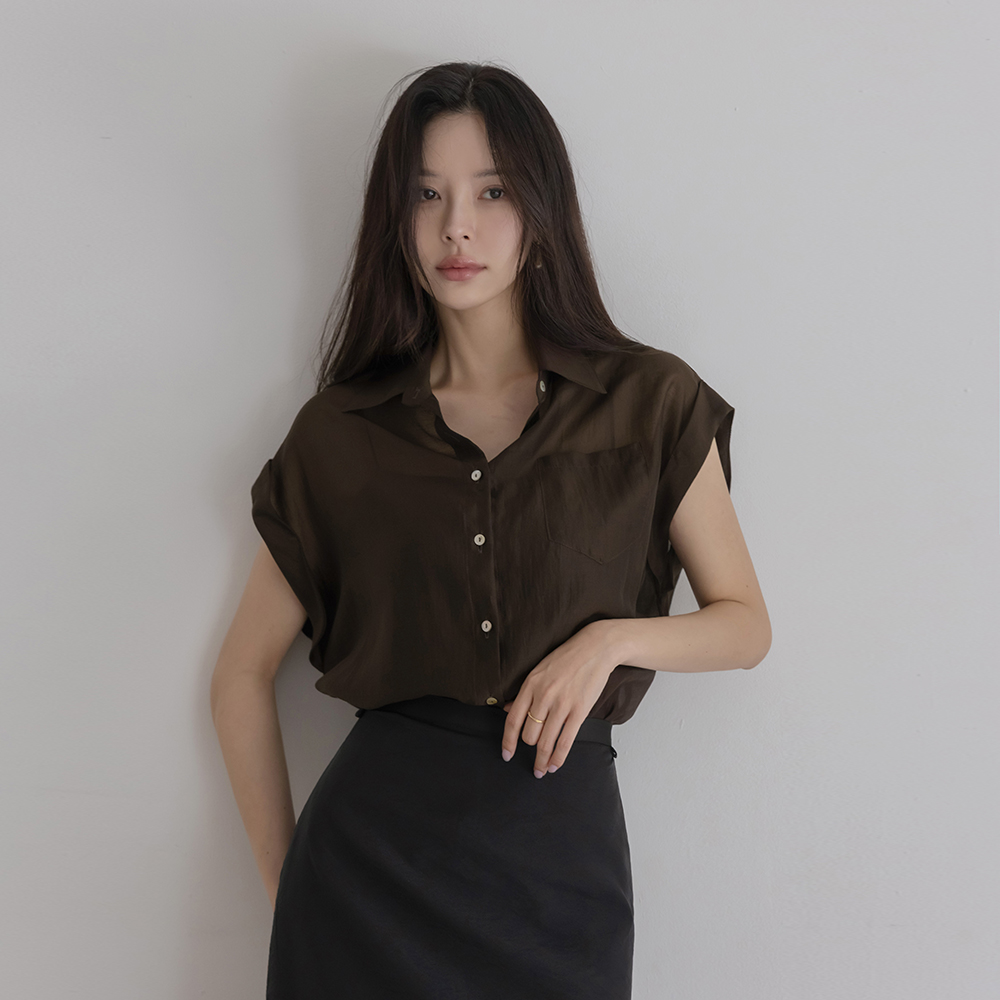 Polo Cap-Sleeves See-through Roll-up Shirt