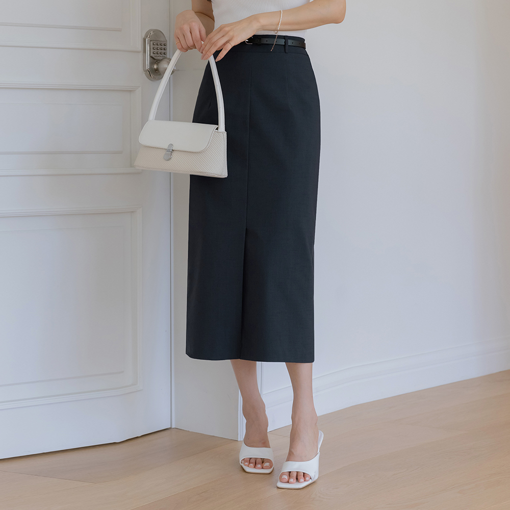 T Span Front Slit H-line Skirt(+Belt)