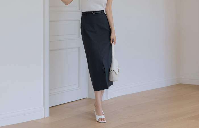T Span Front Slit H-line Skirt(+Belt)