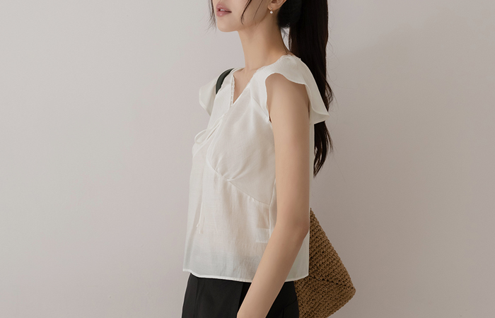 Romantic Lace Ribbon Cap-Sleeves Blouse