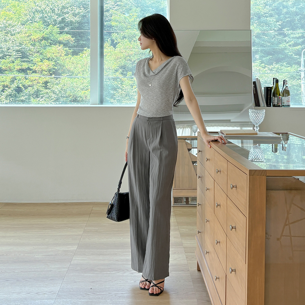 Cool Wrinkle Pintuck Wide Back Banding Slacks