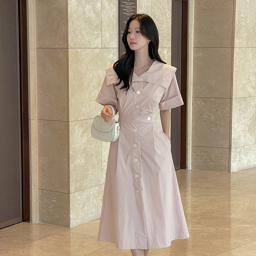 Rustlingly Wide Collar Span A-line Dress