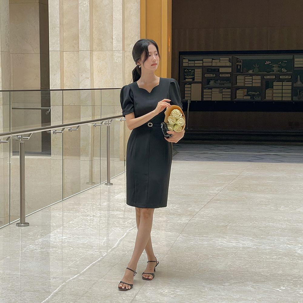 Heart Neck H-line Dress(+Belt)