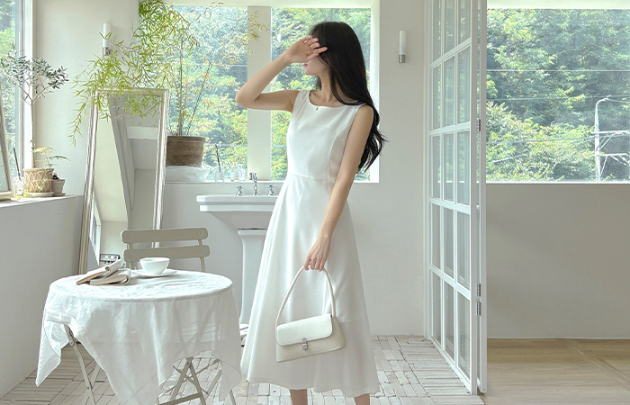 Soft A-line Sleeveless shirts Long Dress(+Belt)
