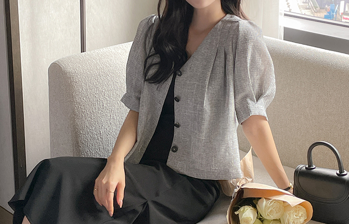 Audrey VNeck Pintuck Puff Tweed Jacket