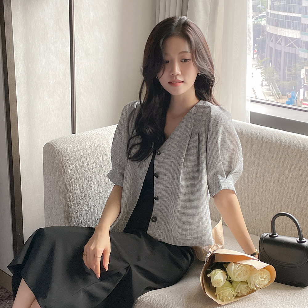 Audrey VNeck Pintuck Puff Tweed Jacket