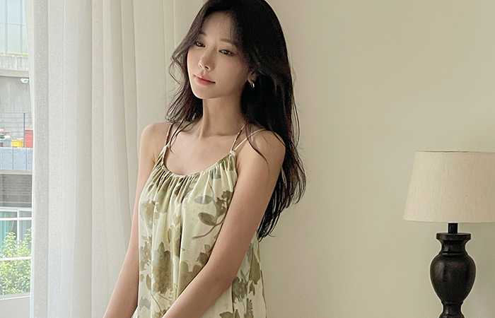 Printing Halter neck String Sleeveless shirts Dress