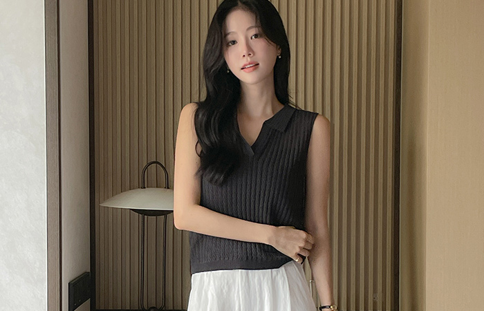 Punching Polo Linen Sleeveless shirts Knit