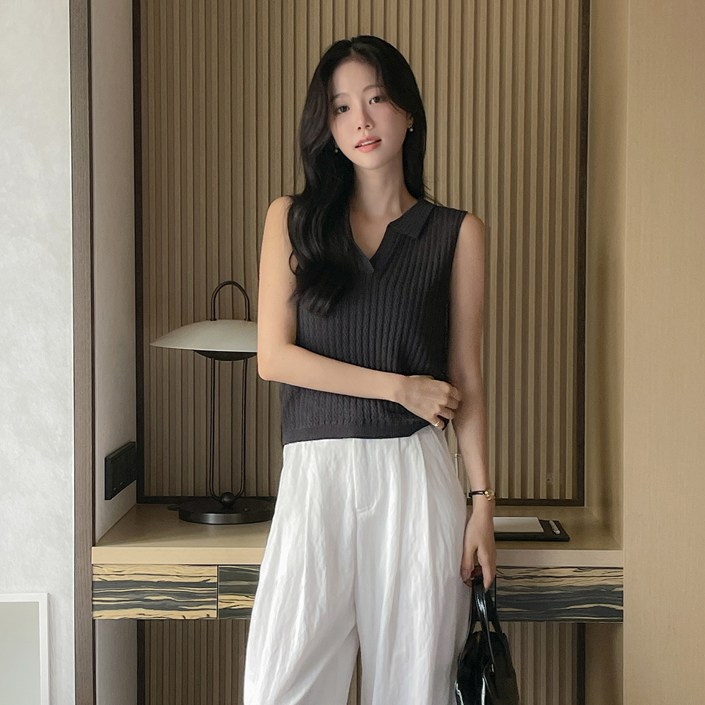 Punching Polo Linen Sleeveless shirts Knit