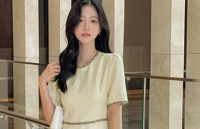 Tassel Color Combination Point A-line Tweed Dress