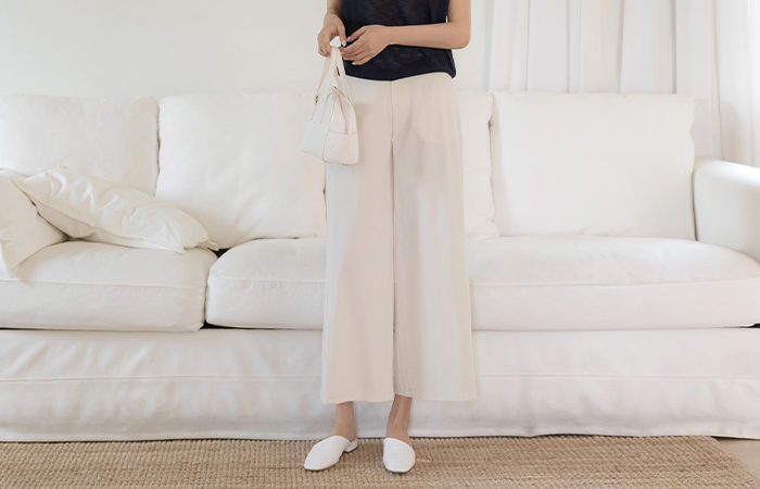 Easy The Back Banding Wide Cropped Cool Slacks