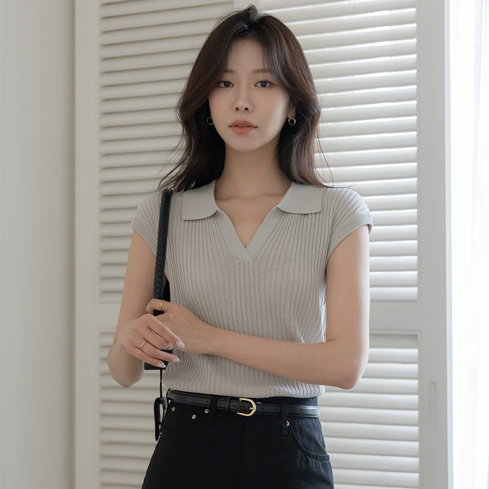 Open Polo Corduroy Cap-Sleeves Knit