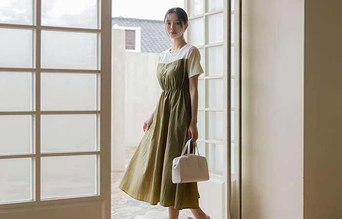 Rustlingly Color Combination String A-line Dress