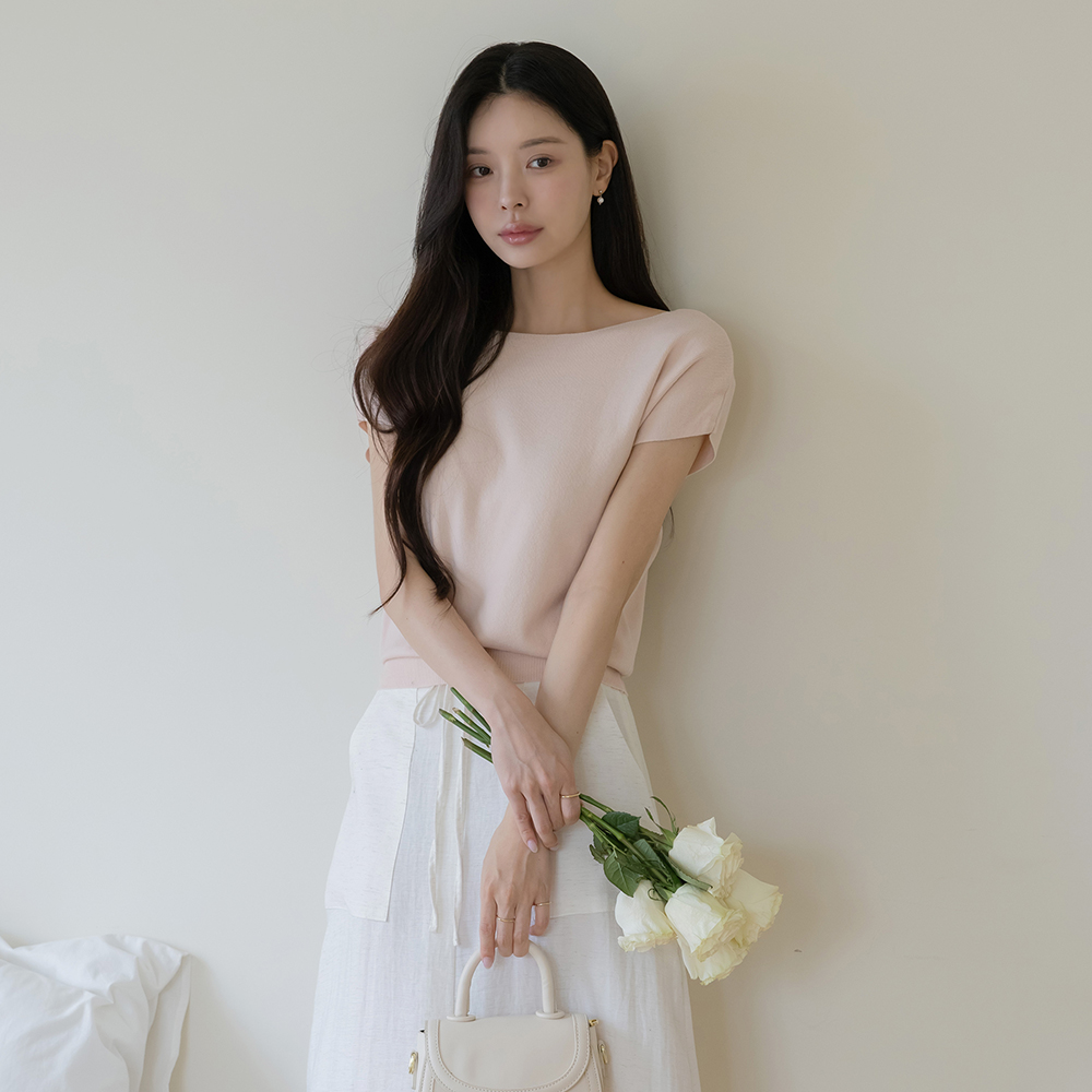 Soft Lip-Neck Cap-Sleeves Knit
