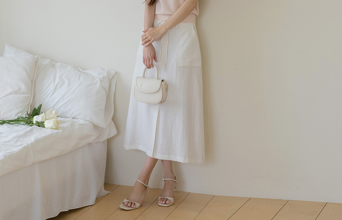 String Pocket Linen A-line Skirt