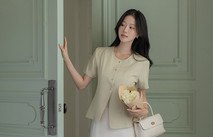 Luna Linen Center Front Vent Short-sleeve Jacket