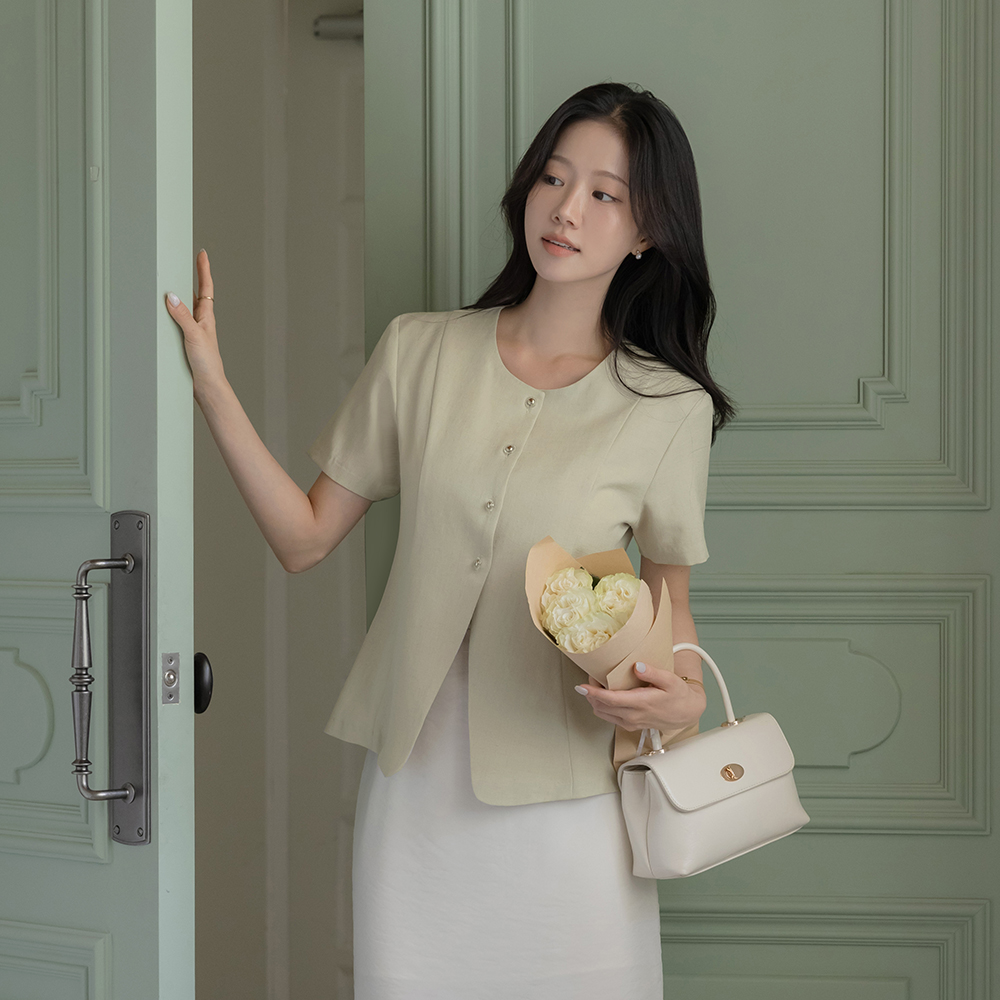 Luna Linen Center Front Vent Short-sleeve Jacket