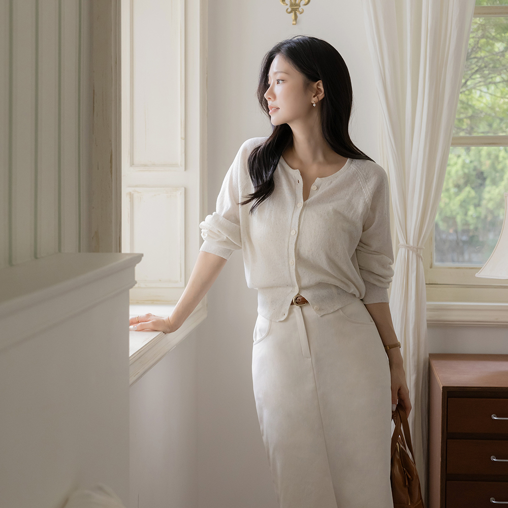 Macaron Raund neck Linen Cardigan