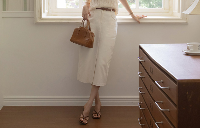Daily Cotton Front Slit Span H-line Skirt