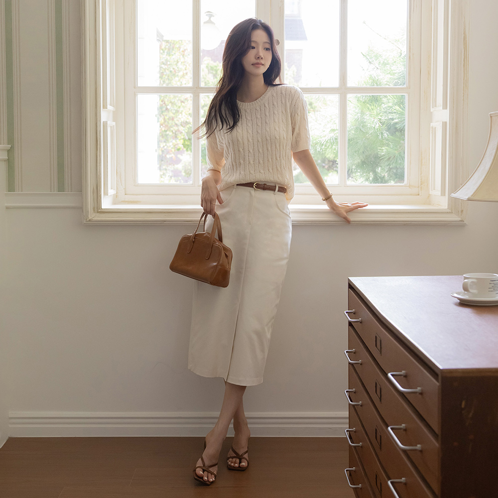 Daily Cotton Front Slit Span H-line Skirt